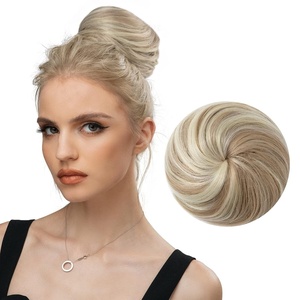 image:imageSARLA Dark Brown Hair Buns Extension Drawstring Updo Donut Chignon Straight Synthetic Fake Ballet Bun for Women Lady 1 PcsDirty Blonde