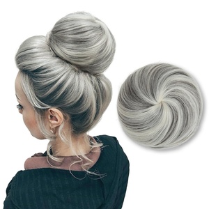 image:imageSARLA Dark Brown Hair Buns Extension Drawstring Updo Donut Chignon Straight Synthetic Fake Ballet Bun for Women Lady 1 PcsGrey Multi