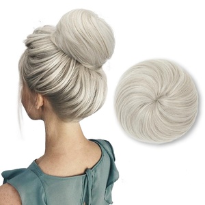 image:imageSARLA Dark Brown Hair Buns Extension Drawstring Updo Donut Chignon Straight Synthetic Fake Ballet Bun for Women Lady 1 PcsIce Blonde