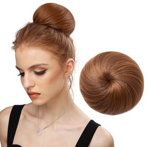 image:imageSARLA Dark Brown Hair Buns Extension Drawstring Updo Donut Chignon Straight Synthetic Fake Ballet Bun for Women Lady 1 PcsLight Auburn