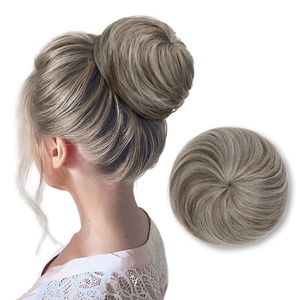 image:imageSARLA Dark Brown Hair Buns Extension Drawstring Updo Donut Chignon Straight Synthetic Fake Ballet Bun for Women Lady 1 PcsMiddle Grey