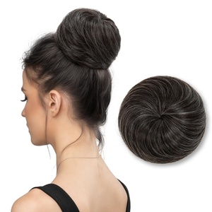 image:imageSARLA Dark Brown Hair Buns Extension Drawstring Updo Donut Chignon Straight Synthetic Fake Ballet Bun for Women Lady 1 PcsPepper Grey