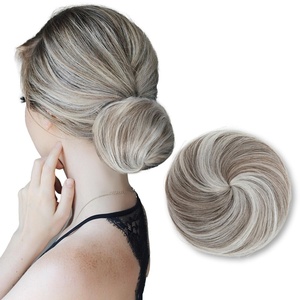 image:imageSARLA Dark Brown Hair Buns Extension Drawstring Updo Donut Chignon Straight Synthetic Fake Ballet Bun for Women Lady 1 PcsPolar Silver