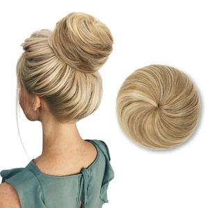image:imageSARLA Dark Brown Hair Buns Extension Drawstring Updo Donut Chignon Straight Synthetic Fake Ballet Bun for Women Lady 1 PcsSahara Beige