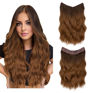 image:imageSARLA Invisible Wire Hair Extension with 3 Clips Synthetic Short Beach Wave Hairpiece Transparent Adjustable Headband for Women 16 Inch Dirty BlondeBrown to Golden