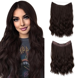 image:imageSARLA Invisible Wire Hair Extension with 3 Clips Synthetic Short Beach Wave Hairpiece Transparent Adjustable Headband for Women 16 Inch Dirty BlondeDark Brown