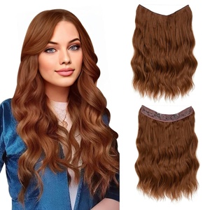 image:imageSARLA Invisible Wire Hair Extension with 3 Clips Synthetic Short Beach Wave Hairpiece Transparent Adjustable Headband for Women 16 Inch Dirty BlondeLight Auburn