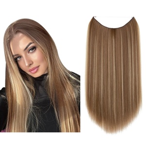 image:imageSARLA Invisible Wire Hair Extensions Straight Long Synthetic Hairpieces 22 Inch Adjustable Transparent Headband for Women Dirty BlondeAsh Medium BrownAsh Blonde