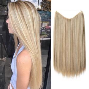 image:imageSARLA Invisible Wire Hair Extensions Straight Long Synthetic Hairpieces 22 Inch Adjustable Transparent Headband for Women Dirty BlondeBahama Beige