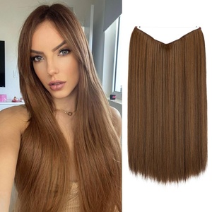 image:imageSARLA Invisible Wire Hair Extensions Straight Long Synthetic Hairpieces 22 Inch Adjustable Transparent Headband for Women Dirty BlondeChocolate
