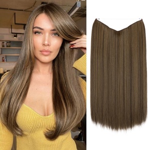 image:imageSARLA Invisible Wire Hair Extensions Straight Long Synthetic Hairpieces 22 Inch Adjustable Transparent Headband for Women Dirty BlondeCoffee Brown