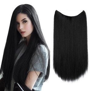 image:imageSARLA Invisible Wire Hair Extensions Straight Long Synthetic Hairpieces 22 Inch Adjustable Transparent Headband for Women Dirty BlondeJet Black