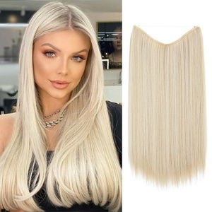 image:imageSARLA Invisible Wire Hair Extensions Straight Long Synthetic Hairpieces 22 Inch Adjustable Transparent Headband for Women Dirty BlondeLight Champagne