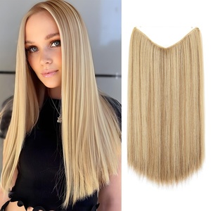image:imageSARLA Invisible Wire Hair Extensions Straight Long Synthetic Hairpieces 22 Inch Adjustable Transparent Headband for Women Dirty BlondeSahara Beige