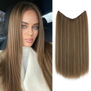 image:imageSARLA Invisible Wire Hair Extensions Straight Long Synthetic Hairpieces 22 Inch Adjustable Transparent Headband for Women Dirty BlondeSandy Brunette