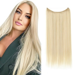 image:imageSARLA Invisible Wire Hair Extensions Straight Long Synthetic Hairpieces 22 Inch Adjustable Transparent Headband for Women Dirty BlondeStraightBeach Blonde