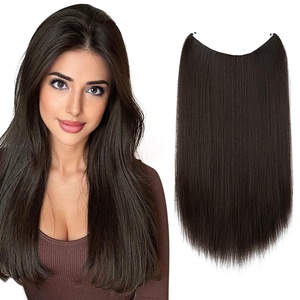 image:imageSARLA Invisible Wire Hair Extensions Straight Long Synthetic Hairpieces 22 Inch Adjustable Transparent Headband for Women Dirty BlondeStraightBlack Brown