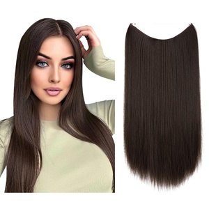 image:imageSARLA Invisible Wire Hair Extensions Straight Long Synthetic Hairpieces 22 Inch Adjustable Transparent Headband for Women Dirty BlondeStraightDark Brown