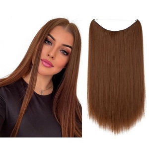 image:imageSARLA Invisible Wire Hair Extensions Straight Long Synthetic Hairpieces 22 Inch Adjustable Transparent Headband for Women Dirty BlondeStraightLight Auburn