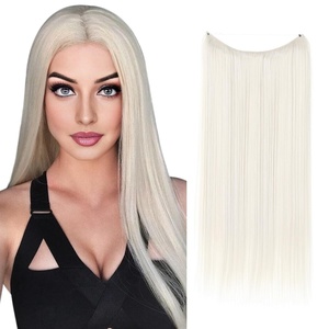 image:imageSARLA Invisible Wire Hair Extensions Straight Long Synthetic Hairpieces 22 Inch Adjustable Transparent Headband for Women Dirty BlondeStraightPlatinum Blonde