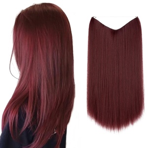 image:imageSARLA Invisible Wire Hair Extensions Straight Long Synthetic Hairpieces 22 Inch Adjustable Transparent Headband for Women Dirty BlondeStraightWine Red