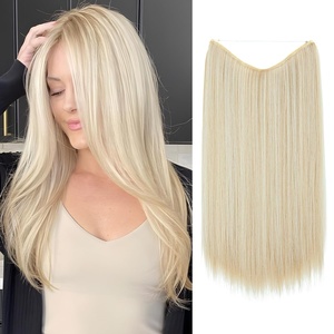 image:imageSARLA Invisible Wire Hair Extensions Straight Long Synthetic Hairpieces 22 Inch Adjustable Transparent Headband for Women Dirty BlondeSunny Blonde