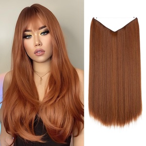 image:imageSARLA Invisible Wire Hair Extensions Straight Long Synthetic Hairpieces 22 Inch Adjustable Transparent Headband for Women Dirty BlondeTizian Red