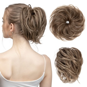 image:imageSARLA Messy Hair Bun Hair Pieces Curly Synthetic Updo Fake Scrunchies Ponytail Extension for Women Dirty Blonde 1PCS1PCBrunette and Ash Blonde Tips