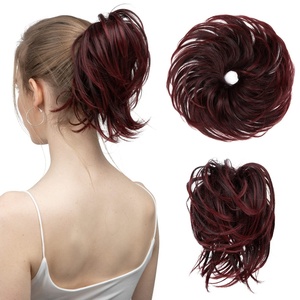 image:imageSARLA Messy Hair Bun Hair Pieces Curly Synthetic Updo Fake Scrunchies Ponytail Extension for Women Dirty Blonde 1PCS1PCBurgundy and Wine Red Tips