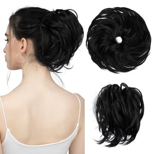 image:imageSARLA Messy Hair Bun Hair Pieces Curly Synthetic Updo Fake Scrunchies Ponytail Extension for Women Dirty Blonde 1PCS1PCJet Black