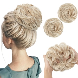 image:imageSARLA Messy Hair Bun Hair Pieces Curly Synthetic Updo Fake Scrunchies Ponytail Extension for Women Dirty Blonde 1PCS2PCSCream Blonde