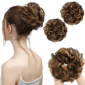 image:imageSARLA Messy Hair Bun Hair Pieces Curly Synthetic Updo Fake Scrunchies Ponytail Extension for Women Dirty Blonde 1PCS2PCSDark Brown  Golden Blonde