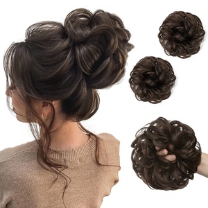 image:imageSARLA Messy Hair Bun Hair Pieces Curly Synthetic Updo Fake Scrunchies Ponytail Extension for Women Dirty Blonde 1PCS2PCSDark Brown