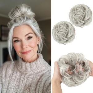 image:imageSARLA Messy Hair Bun Hair Pieces Curly Synthetic Updo Fake Scrunchies Ponytail Extension for Women Dirty Blonde 1PCS2PCSGrey Multi