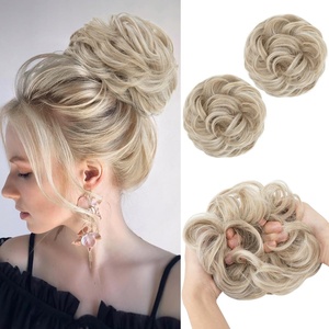 image:imageSARLA Messy Hair Bun Hair Pieces Curly Synthetic Updo Fake Scrunchies Ponytail Extension for Women Dirty Blonde 1PCS2PCSIvory Grey