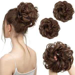 image:imageSARLA Messy Hair Bun Hair Pieces Curly Synthetic Updo Fake Scrunchies Ponytail Extension for Women Dirty Blonde 1PCS2PCSMedium Brown