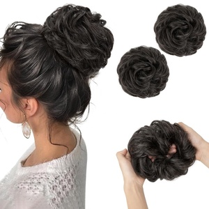 image:imageSARLA Messy Hair Bun Hair Pieces Curly Synthetic Updo Fake Scrunchies Ponytail Extension for Women Dirty Blonde 1PCS2PCSPepper Grey