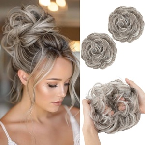 image:imageSARLA Messy Hair Bun Hair Pieces Curly Synthetic Updo Fake Scrunchies Ponytail Extension for Women Dirty Blonde 1PCS2PCSPolar Silver
