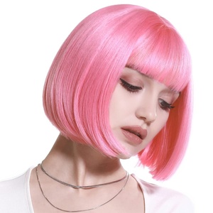 image:imageSARLA Pink Short Bob Wigs with Bangs 8 Inch Fashion Synthetic Colorful Cosplay Daily Party Wig for Women