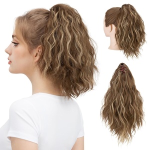 image:imageSARLA Short Ponytail Extension Claw Clip in 13 Inch Fluffy Synthetic Curly Wavy Pony Tail Hairpiece for Women Dirty BlondeBrunette  Ash Blonde