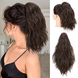 image:imageSARLA Short Ponytail Extension Claw Clip in 13 Inch Fluffy Synthetic Curly Wavy Pony Tail Hairpiece for Women Dirty BlondeDark Brown