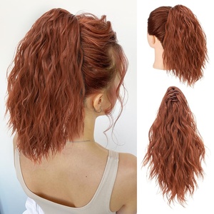 image:imageSARLA Short Ponytail Extension Claw Clip in 13 Inch Fluffy Synthetic Curly Wavy Pony Tail Hairpiece for Women Dirty BlondeReddish Brown