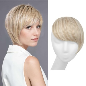 image:imageSARLA Side Hair Bangs Clip in Off Black One Piece Straight Synthetic Bangs Extension for WomenCream Blonde