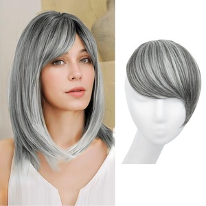 image:imageSARLA Side Hair Bangs Clip in Off Black One Piece Straight Synthetic Bangs Extension for WomenDark Grey