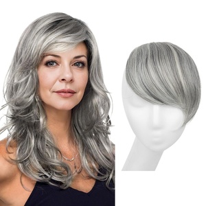image:imageSARLA Side Hair Bangs Clip in Off Black One Piece Straight Synthetic Bangs Extension for WomenGrey Multi
