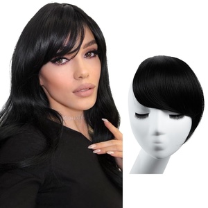 image:imageSARLA Side Hair Bangs Clip in Off Black One Piece Straight Synthetic Bangs Extension for WomenJet Black
