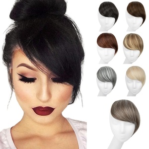 image:imageSARLA Side Hair Bangs Clip in Off Black One Piece Straight Synthetic Bangs Extension for WomenMiddle Grey