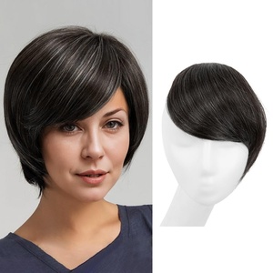 image:imageSARLA Side Hair Bangs Clip in Off Black One Piece Straight Synthetic Bangs Extension for WomenPepper Grey