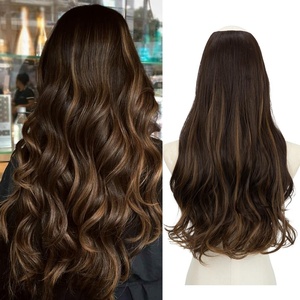 image:imageSARLA U Part Hair Extensions Dirty Blonde Full Head Clip in Synthetic Wave Curly Hairpiece Long 24 Inch for WomenDark Brown  Golden Blonde