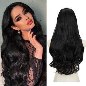 image:imageSARLA U Part Hair Extensions Dirty Blonde Full Head Clip in Synthetic Wave Curly Hairpiece Long 24 Inch for WomenJet Black